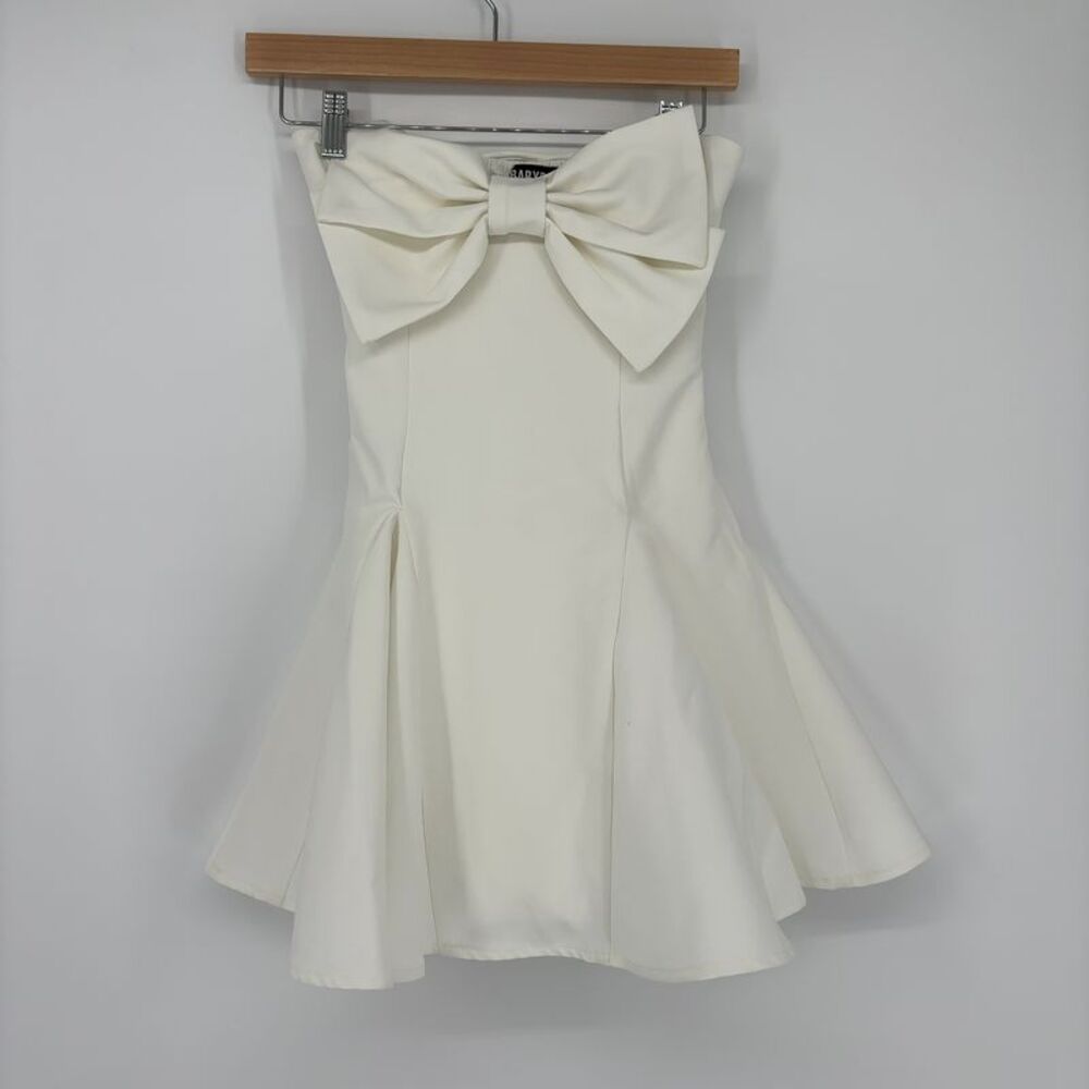 Strapless White Bow-Accent Fit & Flare Dress